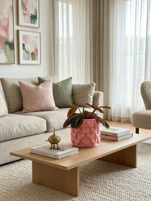 Maceta "Spring Love" con Plato Invisible – Edición limitada en Rosa Seda